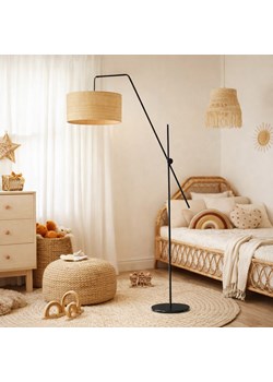 Czarna lampa stojąca do salonu z rattanowym kloszem BILBAO BOHO ze sklepu Lysne w kategorii Lampy podłogowe - zdjęcie 188263057