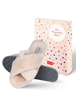 Kapcie Damskie Beżowe z Paskami ze sklepu Sklep SOXO w kategorii Kapcie damskie - zdjęcie 188279476