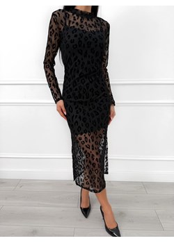 Czarna Sukienka z Siateczką ze Wzorem ze sklepu ModnaKiecka.pl w kategorii Sukienki - zdjęcie 188279488