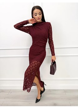 Bordowa Koronkowa Sukienka ze Stójką ze sklepu ModnaKiecka.pl w kategorii Sukienki - zdjęcie 188279497