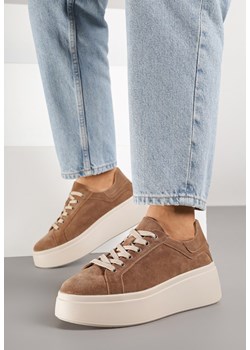 Brązowe Zamszowe Sneakersy na Grubej Podeszwie Nalimiree ze sklepu born2be.pl w kategorii Buty sportowe damskie - zdjęcie 188279935