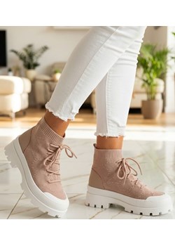 Trampki damskie na platformie /E10-3 15705 T144/ ze sklepu Pantofelek24.pl w kategorii Workery damskie - zdjęcie 188282069