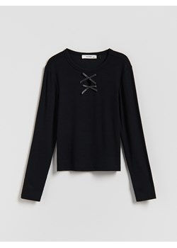 Reserved - Prążkowana koszulka z wiskozy - czarny ze sklepu Reserved w kategorii Bluzki dziewczęce - zdjęcie 188282885