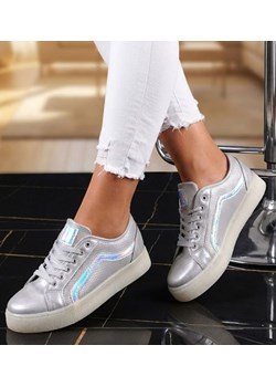 Srebrne trampki creepersy na platformie /F7-3 10818 S198/ ze sklepu Pantofelek24.pl w kategorii Trampki damskie - zdjęcie 188284907