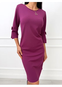 Fioletowa Klasyczna Sukienka z Rozszerzanym Rękawem ze sklepu ModnaKiecka.pl w kategorii Sukienki - zdjęcie 188285458