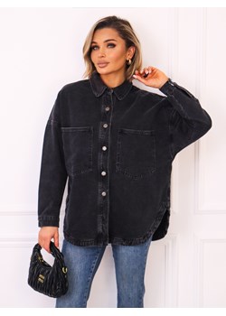 KOSZULA JEANSOWA Z KIESZENIAMI ZAPINANA NA GUZIKI- CZARNA ze sklepu olika.com.pl w kategorii Koszule damskie - zdjęcie 188285489