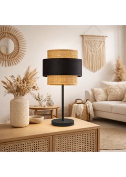 Rattanowa lampka nocna NICEA BOHO II na czarnej podstawie w stylu boho ze sklepu Lysne w kategorii Lampy stołowe - zdjęcie 188286756