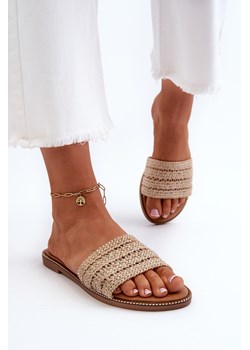 Klapki Damskie Płaski Obcas Plecionka Beżowe WS9038-63 ze sklepu ZAZOO w kategorii Klapki damskie - zdjęcie 188289469