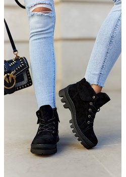 Botki Trapery Zamszowe Wiązane Czarne Dalles ze sklepu ZAZOO w kategorii Workery damskie - zdjęcie 188289489