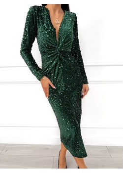 Zielona Cekinowa Sukienka z Rozporkiem ze sklepu ModnaKiecka.pl w kategorii Sukienki - zdjęcie 188301989