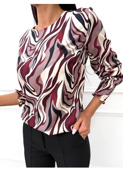Bordowa Wzorzysta Bluzka z Gumką na Rękawie ze sklepu ModnaKiecka.pl w kategorii Bluzki damskie - zdjęcie 188302065