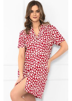 Rozpinana koszula nocna w serca Ksenia, Kolor czerwony-wzór, Rozmiar S, Italian Fashion ze sklepu Intymna w kategorii Koszule nocne - zdjęcie 188304078