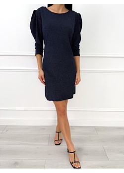 Granatowa Prosta Połyskująca Sukienka ze sklepu ModnaKiecka.pl w kategorii Sukienki - zdjęcie 188311877