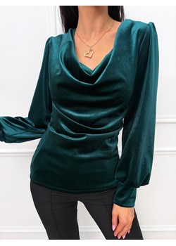 Zielona Welurowa Bluzka z Lejącym Dekoltem ze sklepu ModnaKiecka.pl w kategorii Bluzki damskie - zdjęcie 188311888