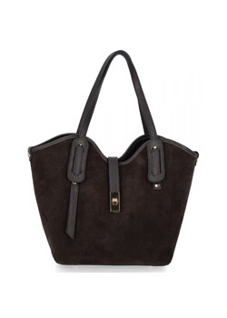 Włoska Torebka Skórzana Shopper Bag z Kosmetyczką 631 Czekoladowa ze sklepu PaniTorbalska w kategorii Torby Shopper bag - zdjęcie 188311979