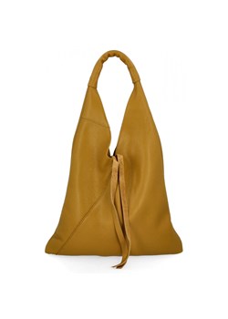 Włoska Torebka Skórzana Shopper Bag z Małą Kosmetyczką 5820S Musztardowa ze sklepu PaniTorbalska w kategorii Torby Shopper bag - zdjęcie 188312065