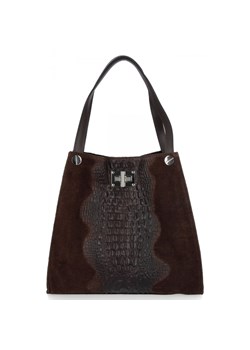 Torebka Skórzana Shopper Bag XL z Kosmetyczką wzór Aligatora Czekoladowa ze sklepu PaniTorbalska w kategorii Torby Shopper bag - zdjęcie 188312079