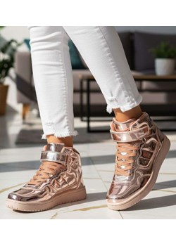 Wiązane rózowe sneakersy z wysoką cholewką /C1-2 14718 T282/ ze sklepu Pantofelek24.pl w kategorii Trampki damskie - zdjęcie 188312697