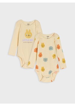 Sinsay - Bawełniane body z nadrukiem 2 pack - kremowy ze sklepu Sinsay w kategorii Body niemowlęce - zdjęcie 188313836
