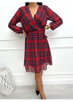 Czerwona Sukienka w Kratę z Wiązaniem ze sklepu ModnaKiecka.pl w kategorii Sukienki - zdjęcie 188326465
