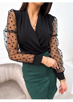 Czarne Body z Ozdobnym Rękawem ze sklepu ModnaKiecka.pl w kategorii Bluzki damskie - zdjęcie 188326469