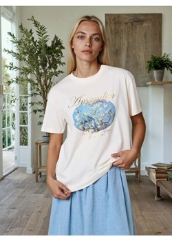 Sinsay - Bawełniana koszulka z nadrukiem - kremowy ze sklepu Sinsay w kategorii Bluzki damskie - zdjęcie 188332266