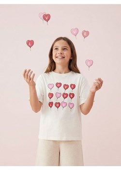 Sinsay - Bawełniana koszulka z nadrukiem - kremowy ze sklepu Sinsay w kategorii Bluzki dziewczęce - zdjęcie 188332325