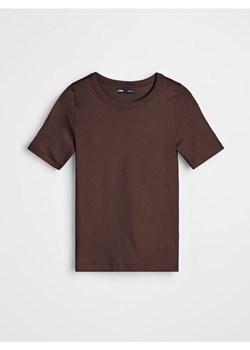 Sinsay - Bawełniana koszulka basic - brązowy ze sklepu Sinsay w kategorii Bluzki damskie - zdjęcie 188332386