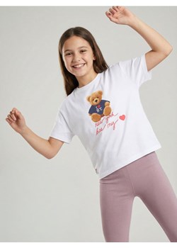 Sinsay - Bawełniana koszulka z nadrukiem I LOVE NY - kremowy ze sklepu Sinsay w kategorii Bluzki dziewczęce - zdjęcie 188332397