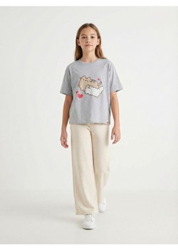 Sinsay - Bawełniana koszulka z nadrukiem Pusheen the Cat - szary ze sklepu Sinsay w kategorii Bluzki dziewczęce - zdjęcie 188332398