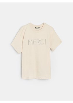 Sinsay - Koszulka z haftowanym napisem - kremowy ze sklepu Sinsay w kategorii Bluzki damskie - zdjęcie 188332418