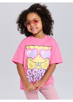 Sinsay - Bawełniana koszulka z nadrukiem SpongeBob SquarePants - różowy ze sklepu Sinsay w kategorii Bluzki dziewczęce - zdjęcie 188333719