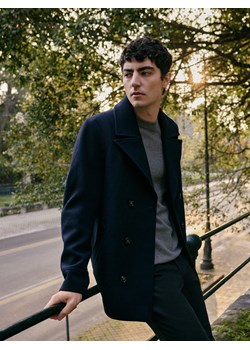 Reserved - Dwurzędowy płaszcz z dodatkiem wełny - granatowy ze sklepu Reserved w kategorii Płaszcze męskie - zdjęcie 188334126