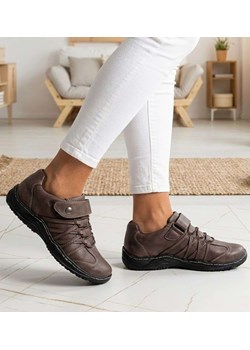 Jasno brązowe półbuty damskie na rzep /F3-2 14657 T189/ ze sklepu Pantofelek24.pl w kategorii Półbuty damskie - zdjęcie 188334337