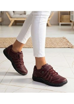 Bordowe półbuty damskie na rzep /B6-3 14630 T189/ ze sklepu Pantofelek24.pl w kategorii Półbuty damskie - zdjęcie 188334346
