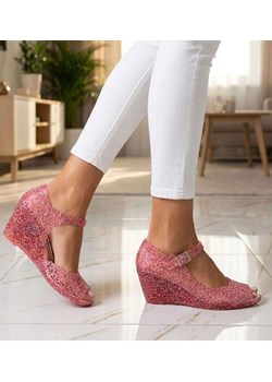 Plażowe sandały meliski na koturnie Ciemny Róż otwarte /H2 14569 T890/ ze sklepu Pantofelek24.pl w kategorii Sandały damskie - zdjęcie 188335386