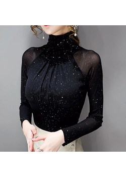Błyszcząca damska bluzka z długim rękawem - Czarny S ze sklepu Intimica.pl w kategorii Bluzki damskie - zdjęcie 188335838