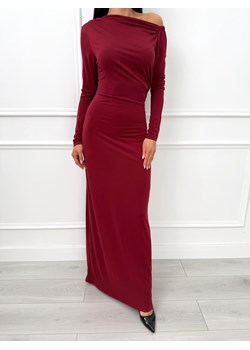 Bordowa Sukienka Maxi z Marszczeniem ze sklepu ModnaKiecka.pl w kategorii Sukienki - zdjęcie 188346879