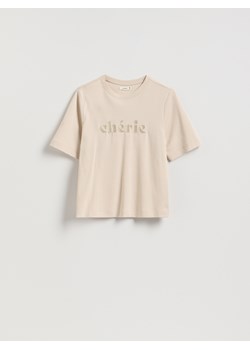 Reserved - T-shirt regular z haftem - beżowy ze sklepu Reserved w kategorii Bluzki damskie - zdjęcie 188347165