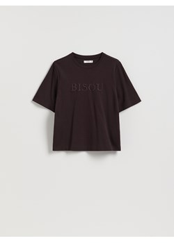 Reserved - T-shirt regular z haftem - ciemnobrązowy ze sklepu Reserved w kategorii Bluzki damskie - zdjęcie 188347167
