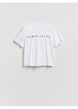 Reserved - T-shirt z haftowanym napisem - biały ze sklepu Reserved w kategorii Bluzki damskie - zdjęcie 188347175