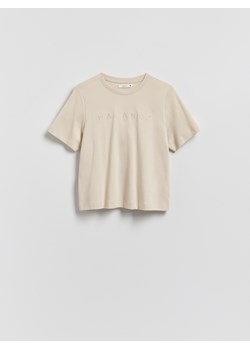 Reserved - T-shirt z haftowanym napisem - beżowy ze sklepu Reserved w kategorii Bluzki damskie - zdjęcie 188347177