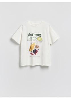 Reserved - Bawełniany t-shirt z nadrukiem - biały ze sklepu Reserved w kategorii Bluzki damskie - zdjęcie 188347185
