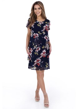 Sukienka FSU1115 GRANATOWY czerwono szare kwiaty ze sklepu fokus.pl w kategorii Sukienki - zdjęcie 188351176