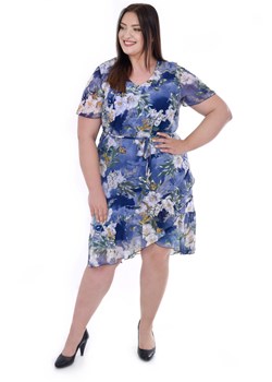 Sukienka FSU1076 NIEBIESKI żółto szare kwiaty ze sklepu fokus.pl w kategorii Sukienki - zdjęcie 188351356