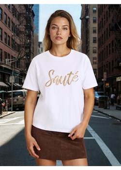 Sinsay - Bawełniana koszulka z połyskującymi aplikacjami - biały ze sklepu Sinsay w kategorii Bluzki damskie - zdjęcie 188351778
