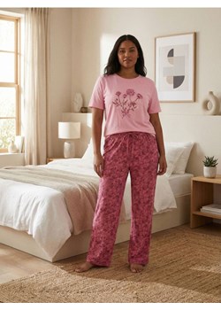 Sinsay - Bawełniana piżama dwuczęściowa z motywem kwiatowym - różowy ze sklepu Sinsay w kategorii Piżamy damskie - zdjęcie 188351815