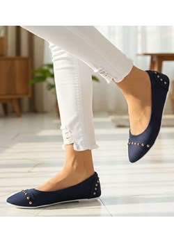 Materiałowe granatowe balerinki jak tenisówki /C4-1 14390 T046/ ze sklepu Pantofelek24.pl w kategorii Balerinki - zdjęcie 188356458