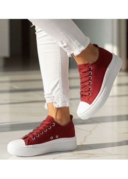 Bordowe materiałowe trampki na platformie /G12-2 14369 S294/ ze sklepu Pantofelek24.pl w kategorii Trampki damskie - zdjęcie 188356475