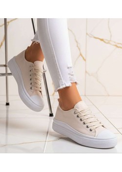 Beżowe materiałowe trampki na platformie /G8-2 14368 S294/ ze sklepu Pantofelek24.pl w kategorii Trampki damskie - zdjęcie 188356497